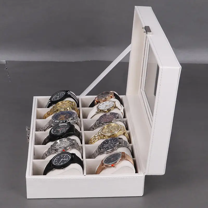 12 Slots Oem Luxury Custom White Pu Leather Watch Storage Display Box Ladies Watch Packaging Gift Box With Pillow