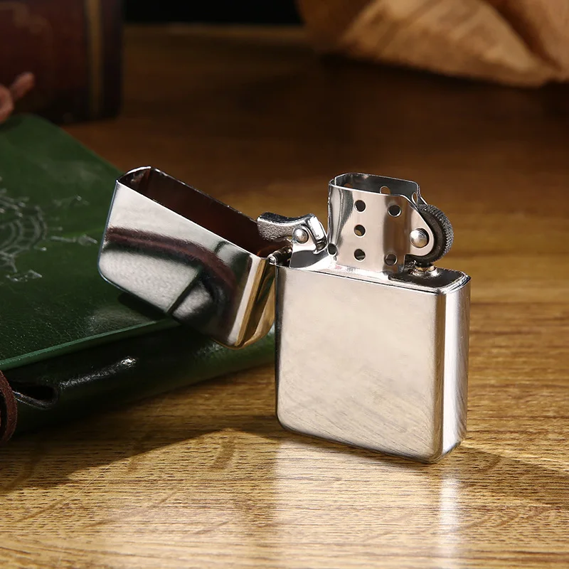 Classic kerosene lighter square head silver ice windproof lighter chrome plated color printing screen printing laser custom