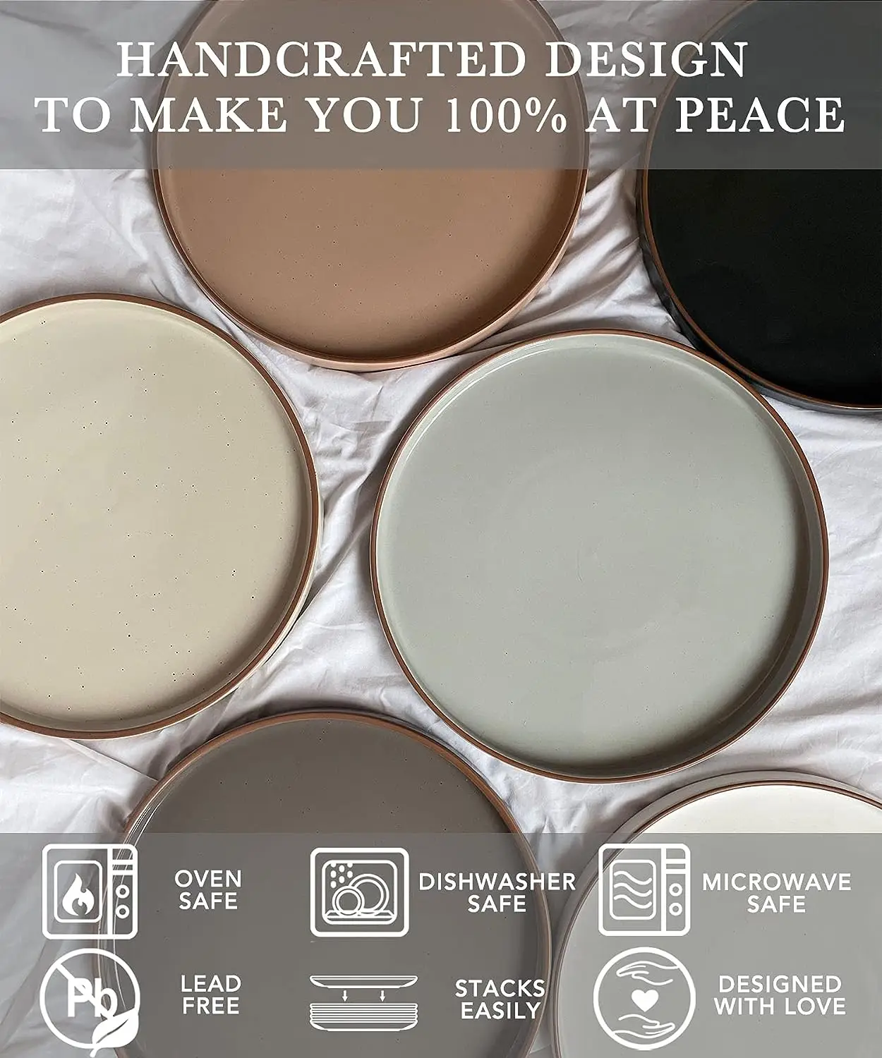 Handmade but Functional Design Plates Sets Dinnerware Stoneware Flat Plates for Dessert Salad Appetizer Plates