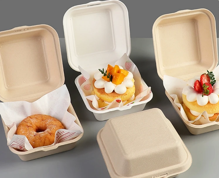 Custom printed disposable paper plates clamshell bagasse sugar cane  packaging bio degradable takeaway food container