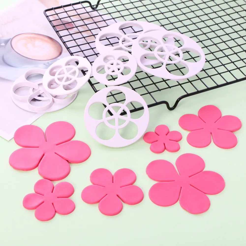 6Pcs/Set Rose Flower Cake Cookie Cutter Mold Fondant Easiest Rose Flower Making Plum Biscuit Mould DIY Baking Tools