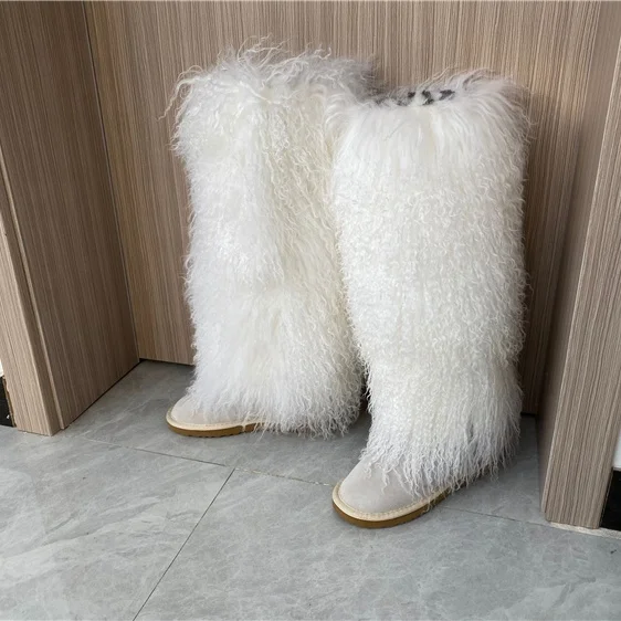 2021 wholesale custom winter fashionable ladies women mongolian long lamb fur sheep snow boots