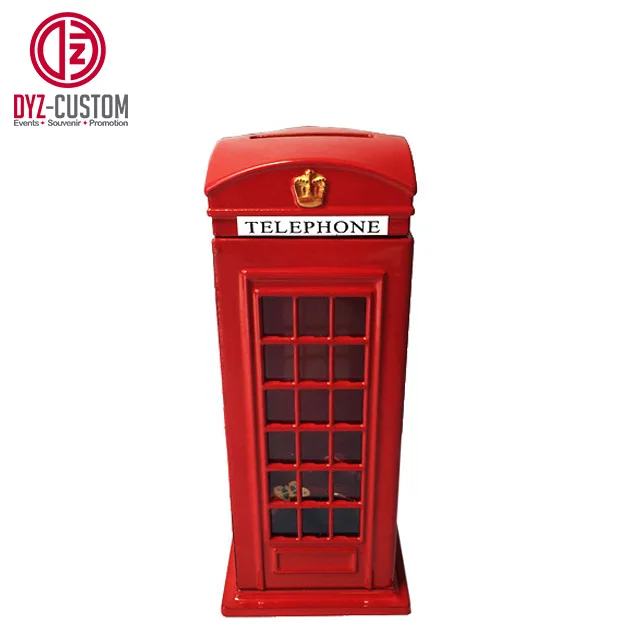 Zinc Alloy Die Cast Red Telephone Booth Money Box British Souvenir Metal Piggy Bank
