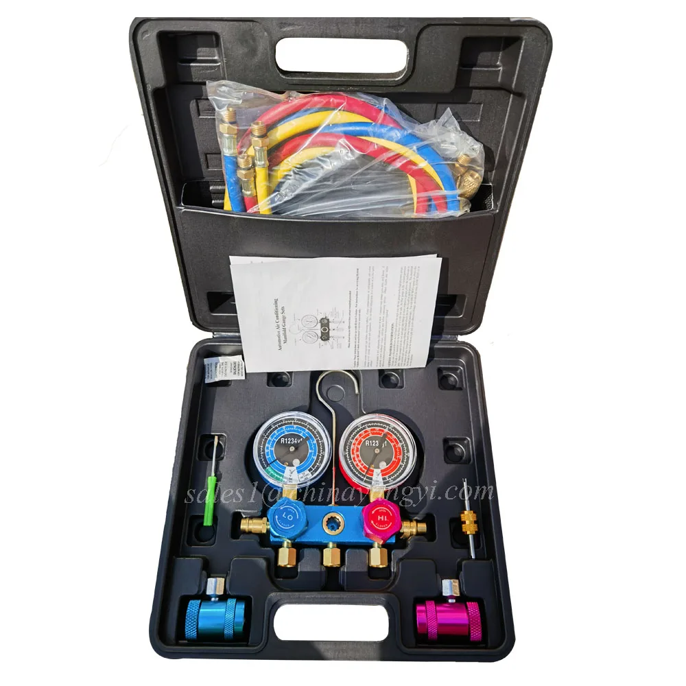 R1234YF Auto Car Air Conditioner Manifold Gauge sets With Charging Hose Refrigerant Pressure gauge refrigeration tools