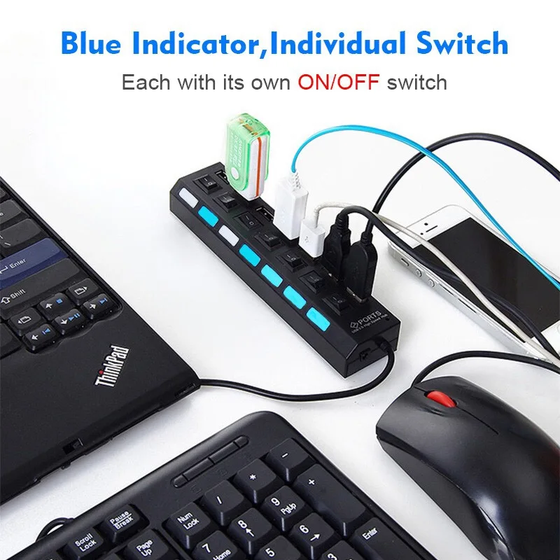 7-портовый концентратор USB 3 0 Тип c многопортовый OTG адаптер 7 в 1 до 2 мини портативный C для нескольких мобильных