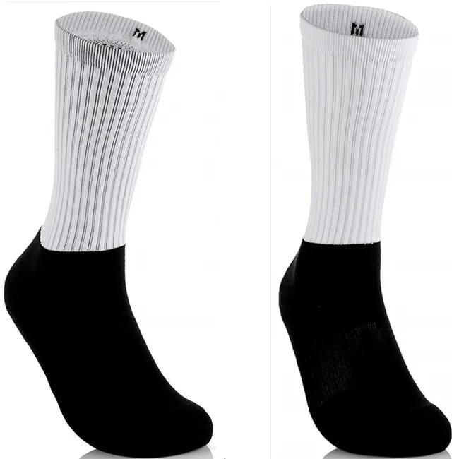 Unisex Polyester All white Blank Sublimation Socks, Bulk Wholesale Color Bottom Cotton Blend Crew White Socks