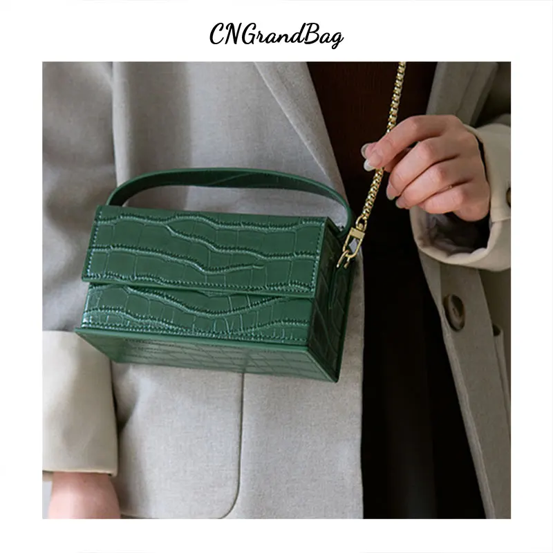 Lady box bag chain purse genuine leather mini crossbody bag square bags women handbags
