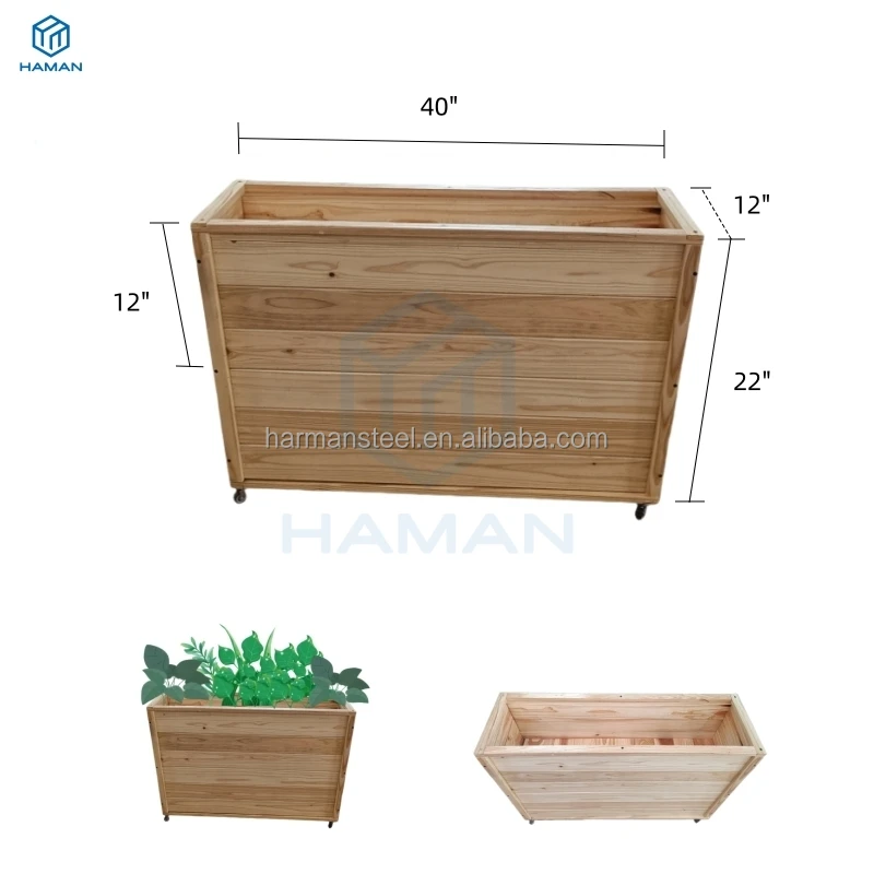 Outdoor Wooden Raised Garden Bed Wood Planting Planter Box for Flowers Vegetables Herbs in Backyard Patio