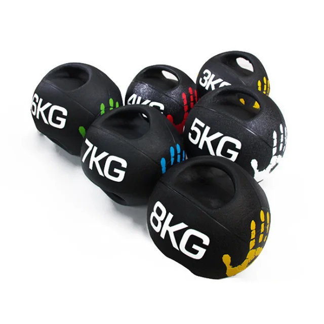 Wholesale dual grip fitness black 3kg 7kg weighted slam medicine ball set with handle