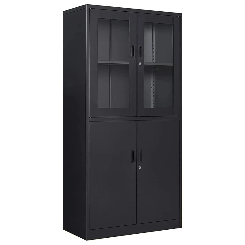Office Furniture Metal Steel File Cabinet Upper Glass And Lower Iron Door Cabinet