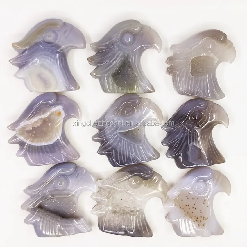 Wholesale High Quality Natural  Hand Carved Agate Crystal Small Eagle Head Agate Geode For Sale