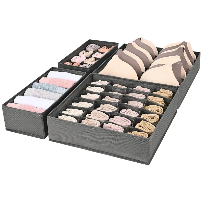 Houseware Closet Divider 4 Set Gray Underwear Organizer Drawer Underwear Storage Box