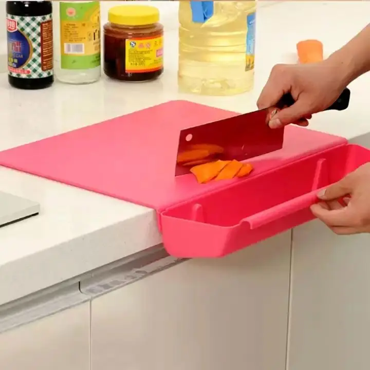 1 057 Kitchen Cutting Board Plastic Thickening Non-slip Cutting Board with Storage Basket 2 in 1 Foldable Chopping Blocks