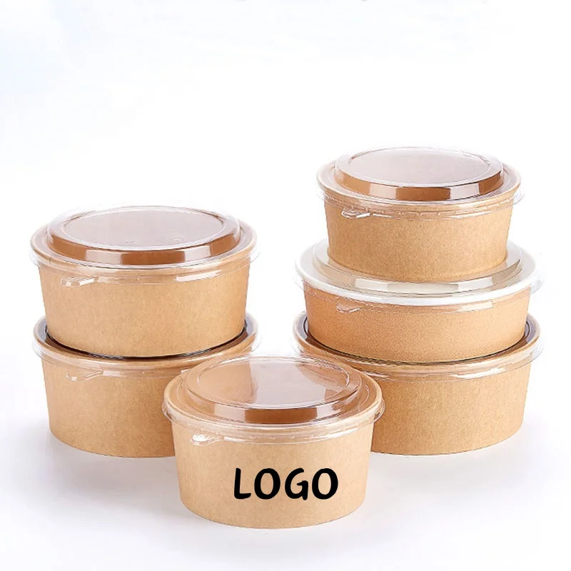 Biodegradable Custom Print paper lunch bowl Factory Wholesale 500ml 750ml 1000ml 1100ml 1300ml Disposable Kraft Paper Round Bowl