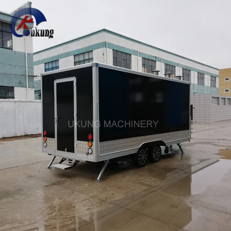 
UKUNG traditional square street side snack trailer, strong mobile food truck with the whole piece 50mm thickness wall 