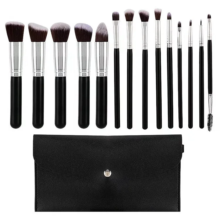 Hot sale Foundation Face Powder Blush Concealer Eye Shadow Makeup Brush Kits Professional 14pcs Black Premium Cosmetic Brushes
