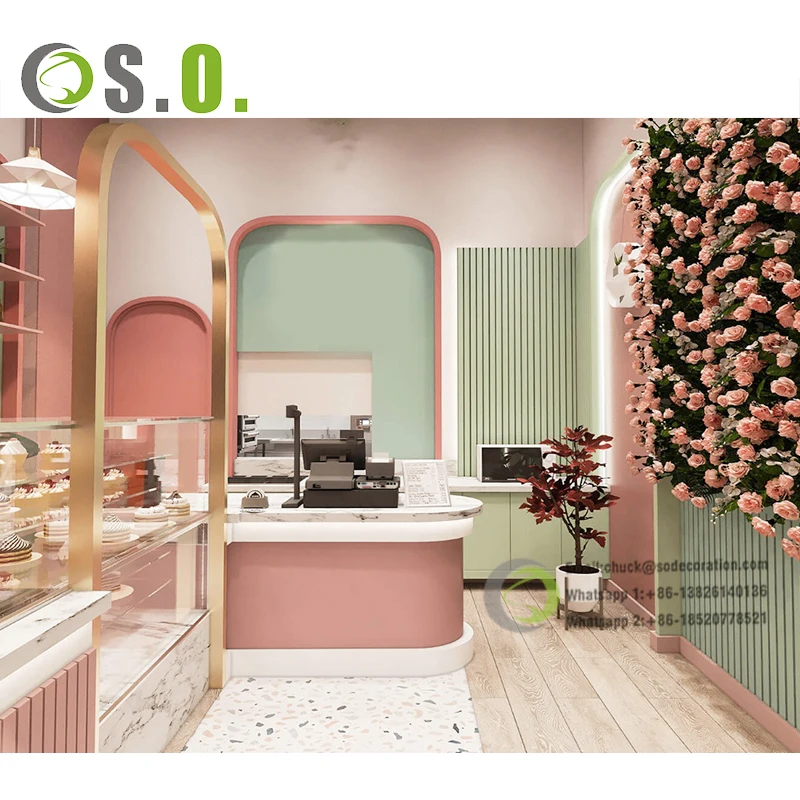 Custom Wooden Sweets Cafe Shop Furniture Glass Bakery Shop Display Showcase Design Coffee Shop Bar Counter For Sale