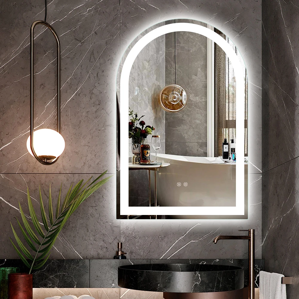 Irregular Arch Antifog Led Wall Bathroom Backlit Mirror Waterproof Smart Touch Screen Bath Mirrors With Music Speaker