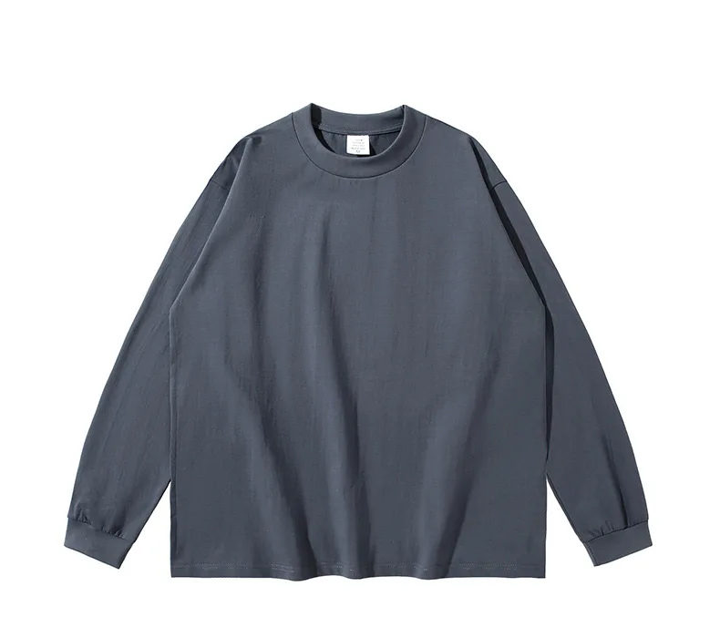 Custom t-shirt plain oversized thick collar mock neck tshirt print 3d embroidery solid color 100 cotton long sleeve t shirt
