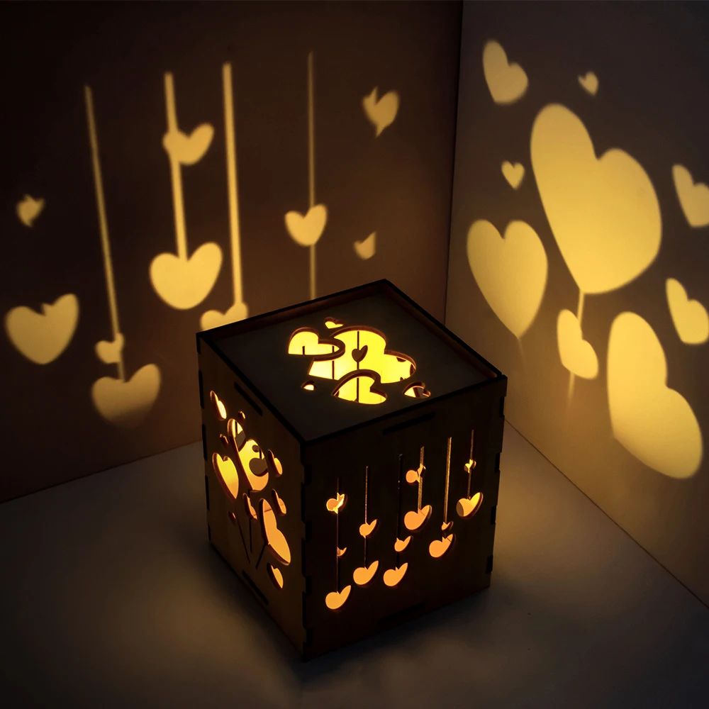 Creative small night lights Wooden multi-pattern assembly lantern LED festive atmosphere lights Decorative lights