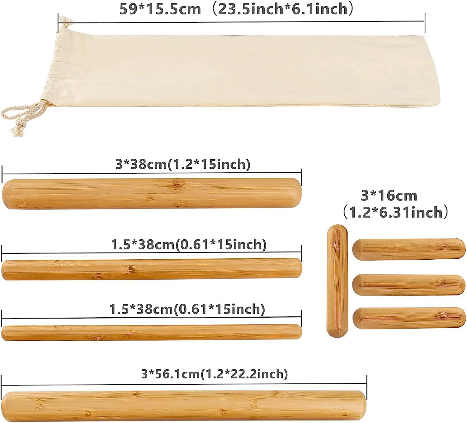 Wood Bamboo Massage Stick Sets for Body Bamboo Guasha Massage Roller Stick