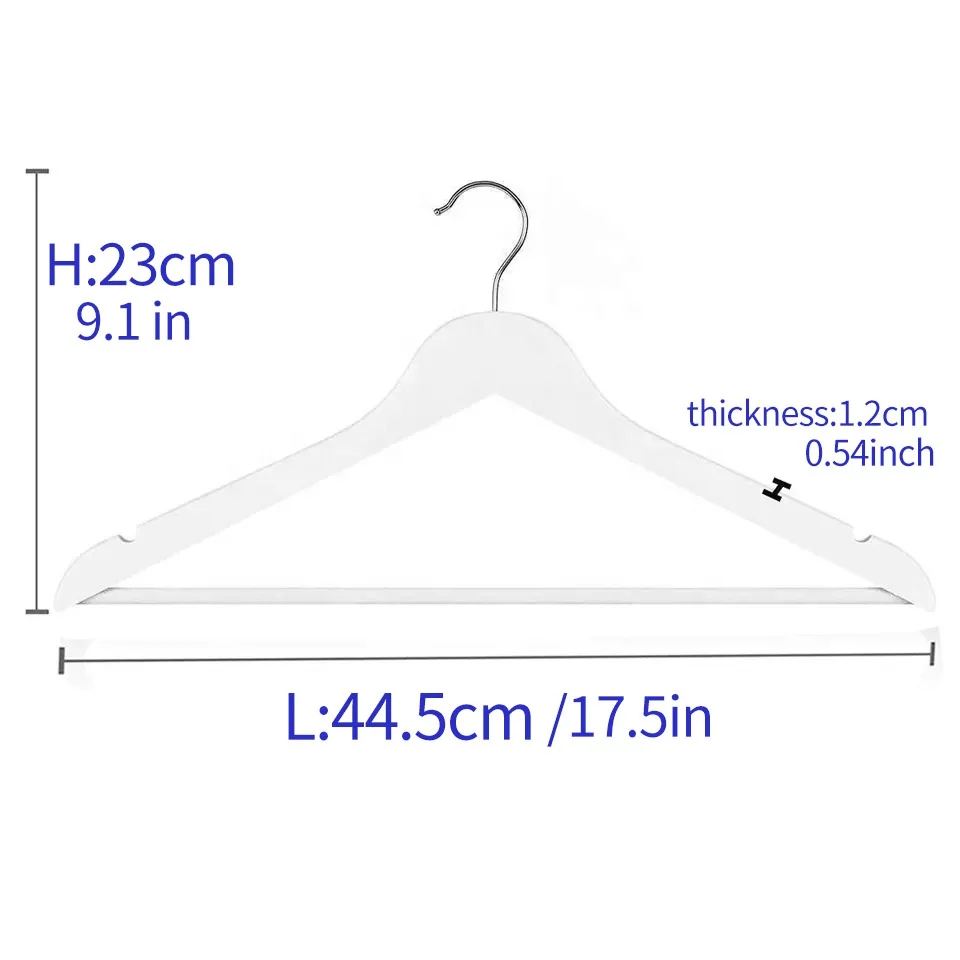 Wholesale Price Cloths Clothing Pants Shirt Straight White Wooden Hanger with notches 30 pack