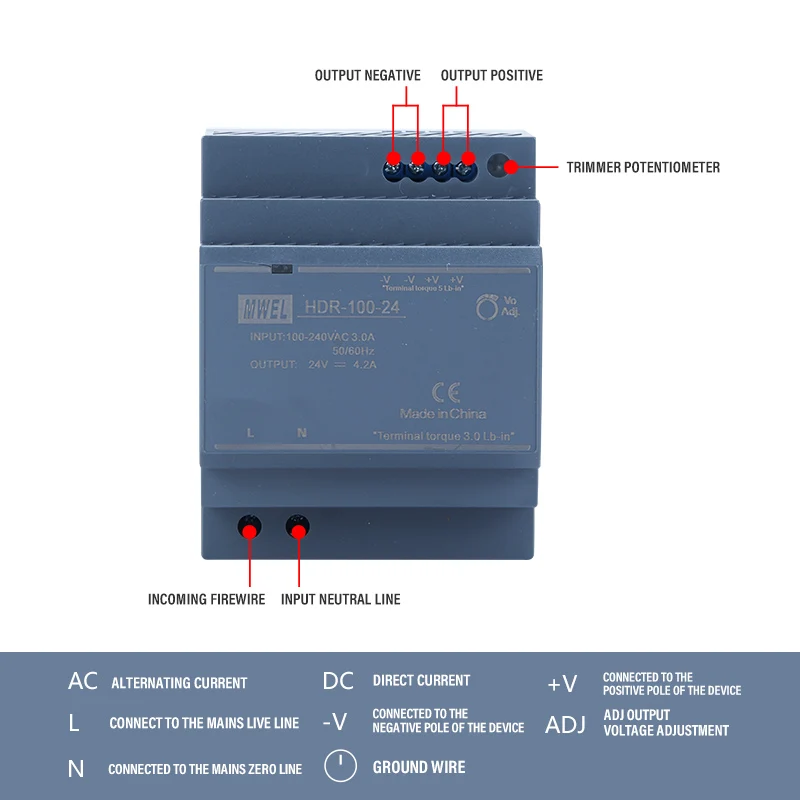 Overload Protection MWEL HDR-30-24 30W 24V 1.3A Power Monitoring Din rail 24v power supply