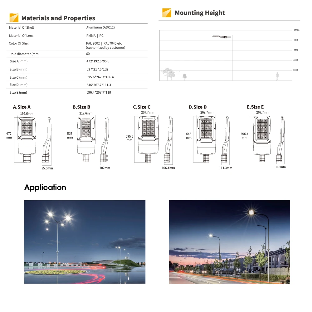 Complete list of columns and bracket arms for street lighting adapters