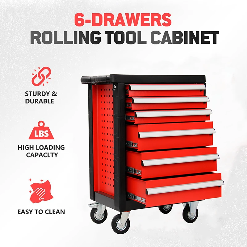 European Market Hot Sale 6 drawers tool cabinet professional box with rubber wheels For Garage Workshop