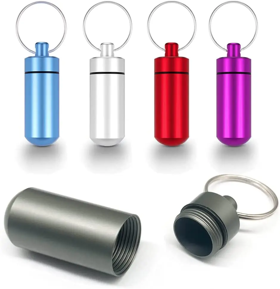 Mini Aluminum Alloy Pocket Pill Bottle Storage Case Box with Keychain