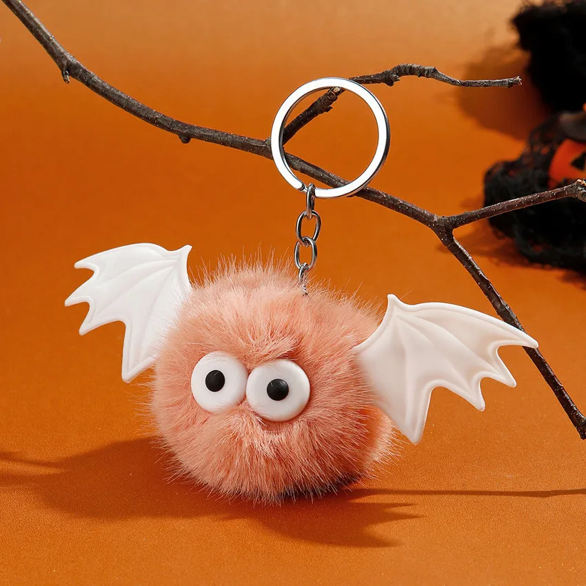 Wholesale Halloween Cartoon Bat Pom Pom Fluffy Keychain Plush Cute