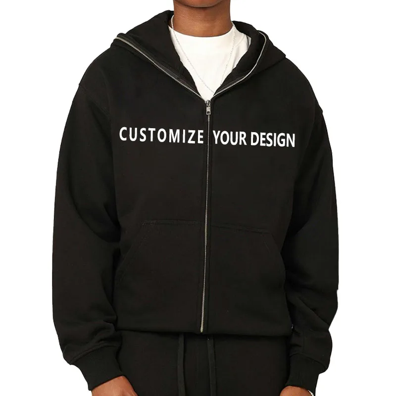 Customize logo Full face zip up Hoodies High quality heavyweight full zip up hoodie manufacturer streetwear zip up hoodies for m