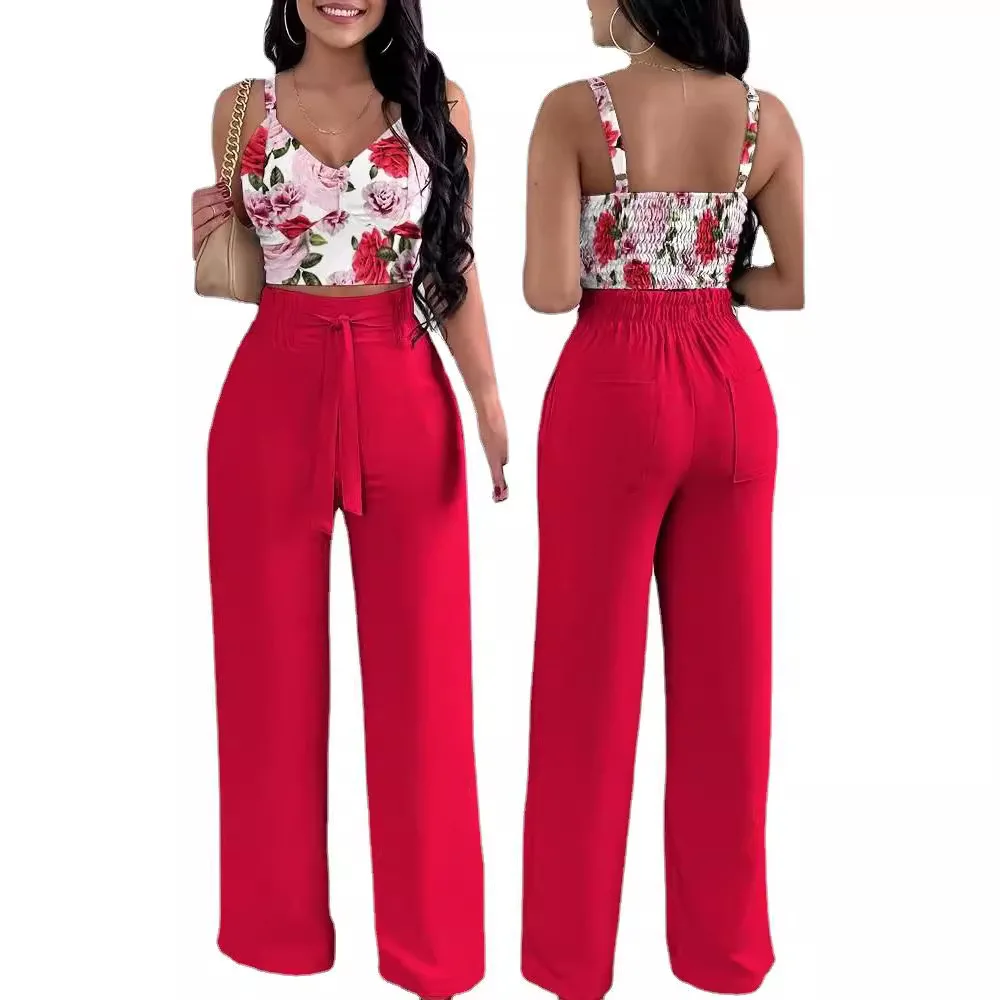 Spring and Summer New Fashion Printed Sling Pants 2-piece Set