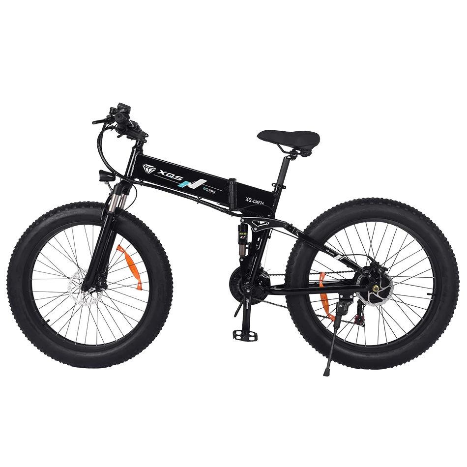 Folding Electric Bike Large Fork Fat Tire 26" Wheel Full Suspension 14ah/ 48v Lithium Battery 750w/48v Motor Rear Hub Motor