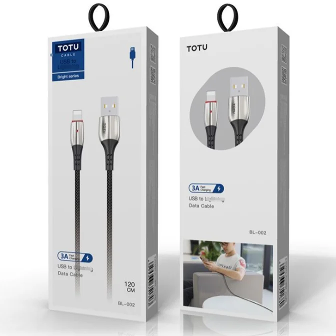 
TOTU BL-002 hot 1.2m 1.8m zinc alloy 3A data kabel for iPhone durable nylon braided USB cable with led light 