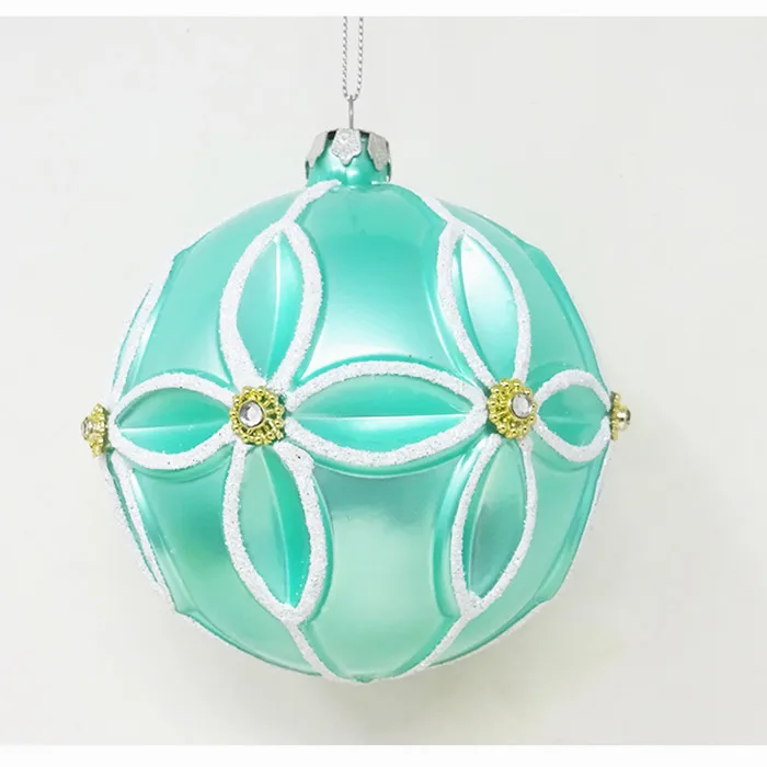 Wholesale personalised christmas tree ornaments green background and white line ball pendant