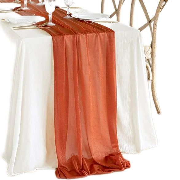 Manufacturer Terracotta Chiffon Table Runner For  Events and Wedding Party (1600221834390)