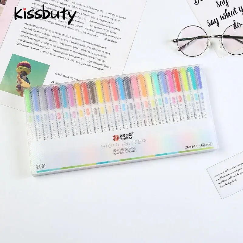 25 Colors Double Head Highlighter Pen Fancy Colors Fluorescent Highlighters Art Marker School&Office Art Stationery Supply