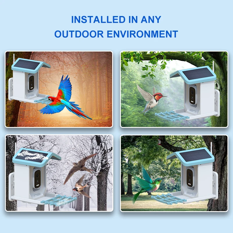 Smart Bird Videos Motion Detection Camera with Solar Panel Wifi Wireless 4MP HD Bird Watching Camera Auto Capture Bird Feede