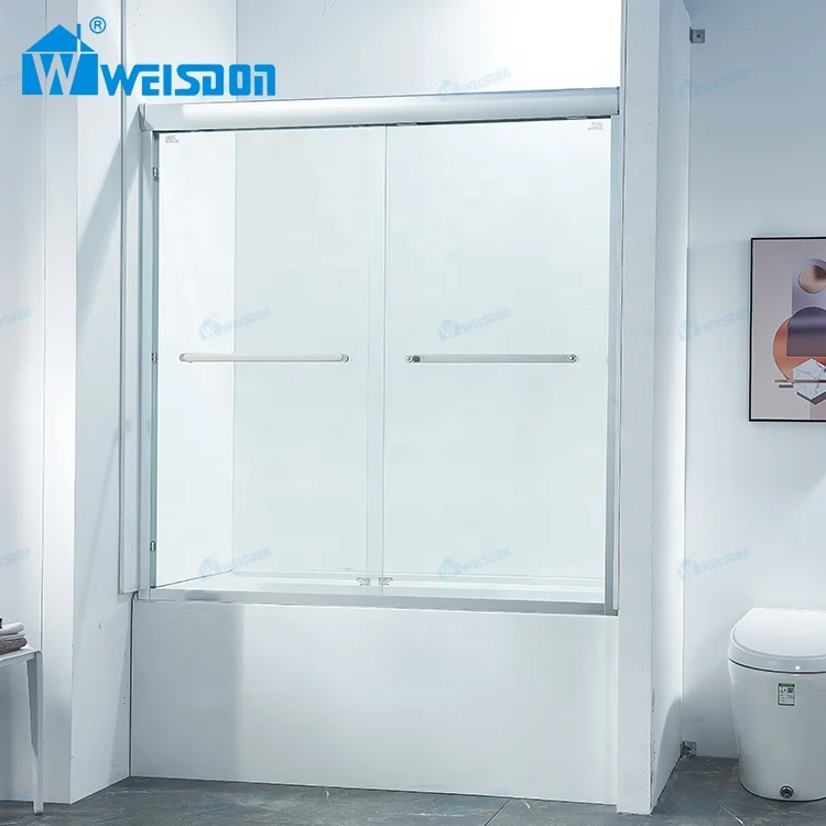 New Product Custom Tempered Glass Shower Bathtub Door Framed Aluminum Double Sliding Shower Screen