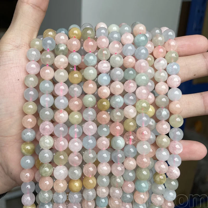 Wholesale Natural Good Quality Rainbow Morganite Gemstone Beryl Loose Bead for Jewelry Making 4mm 6mm 8mm 10mm 12mm