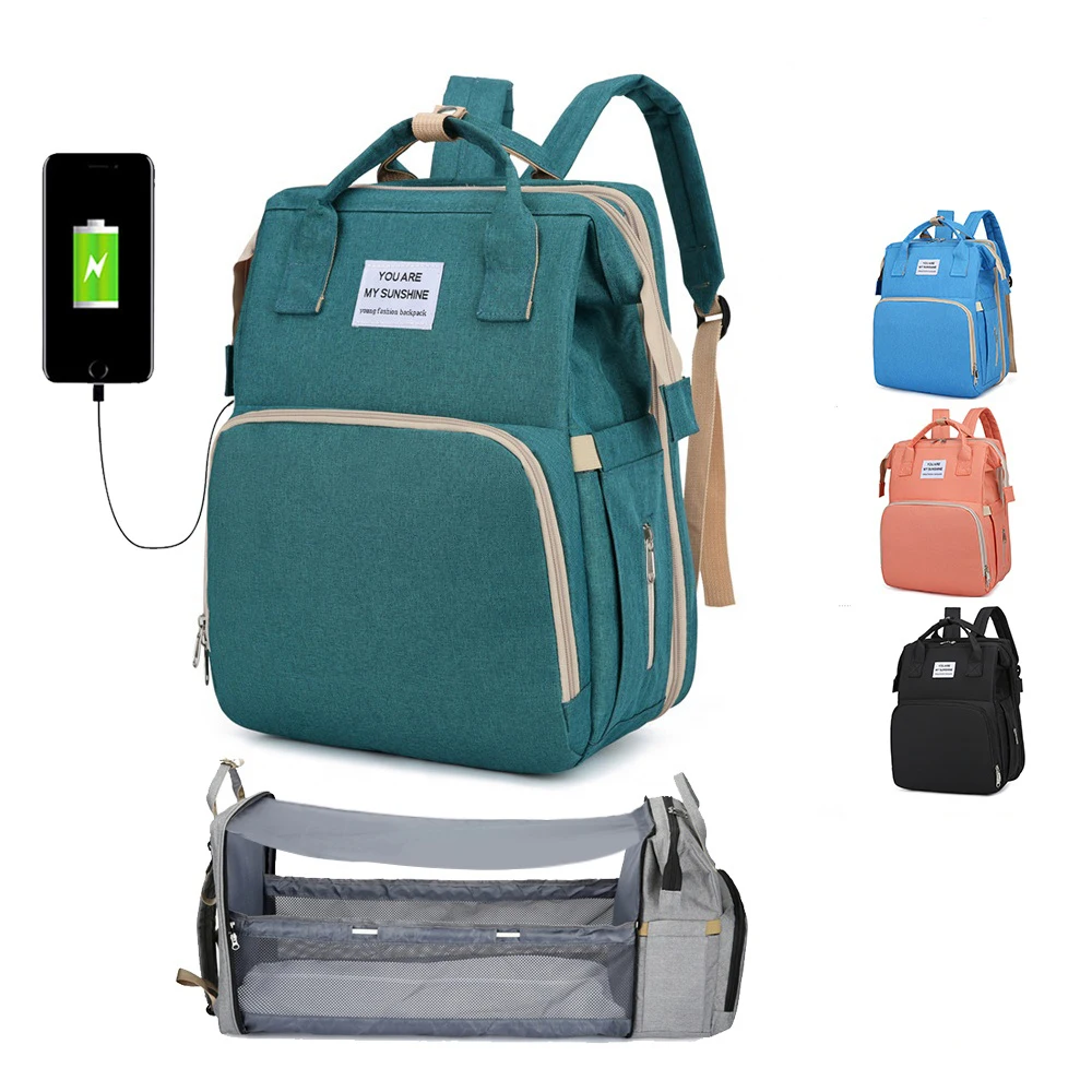 custom large capacity travel mommy expandable waterproof portable baby crib baby diaper backpack