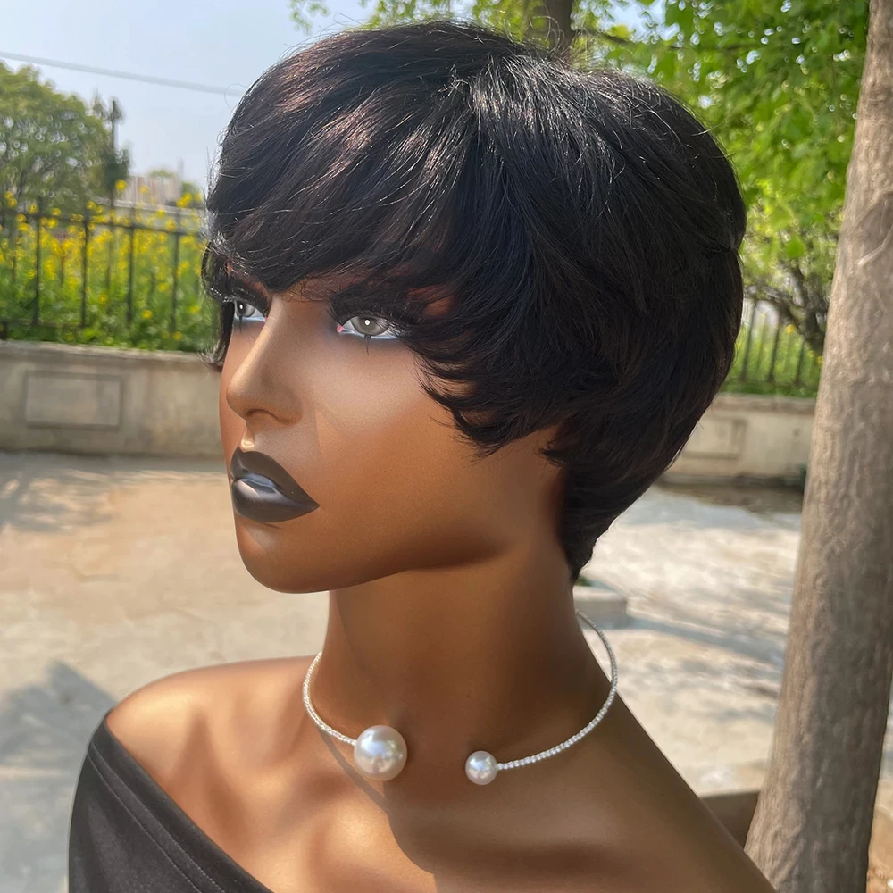 Perruque Cheveux Humain Machine Made Wigs With Bangs Human Hair Wigs Short Pixie Cut Wig Human Hair For Black Women