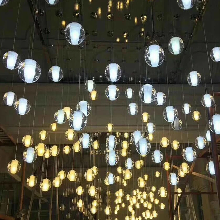 Bubble Solid Balls Light Luxury Hotel Lobby Hall Banquet Crystal Modern Staircase Custom Led