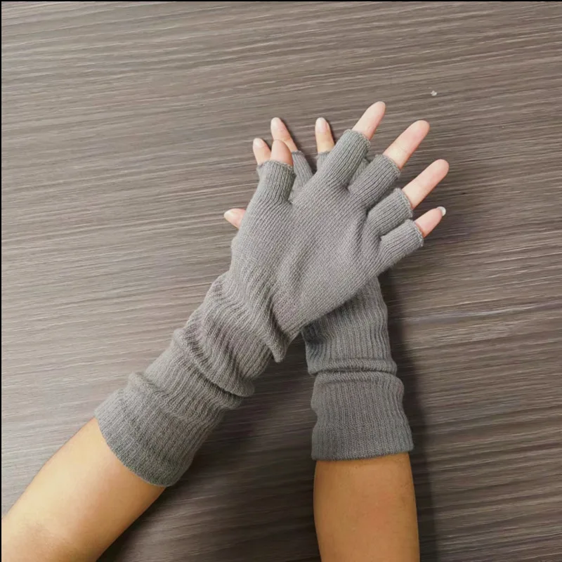 FF3177 Women Winter Knit Wrist Arm Warmers Warm Half Finger Gloves Mittens Long Knitted Winter Fingerless Gloves