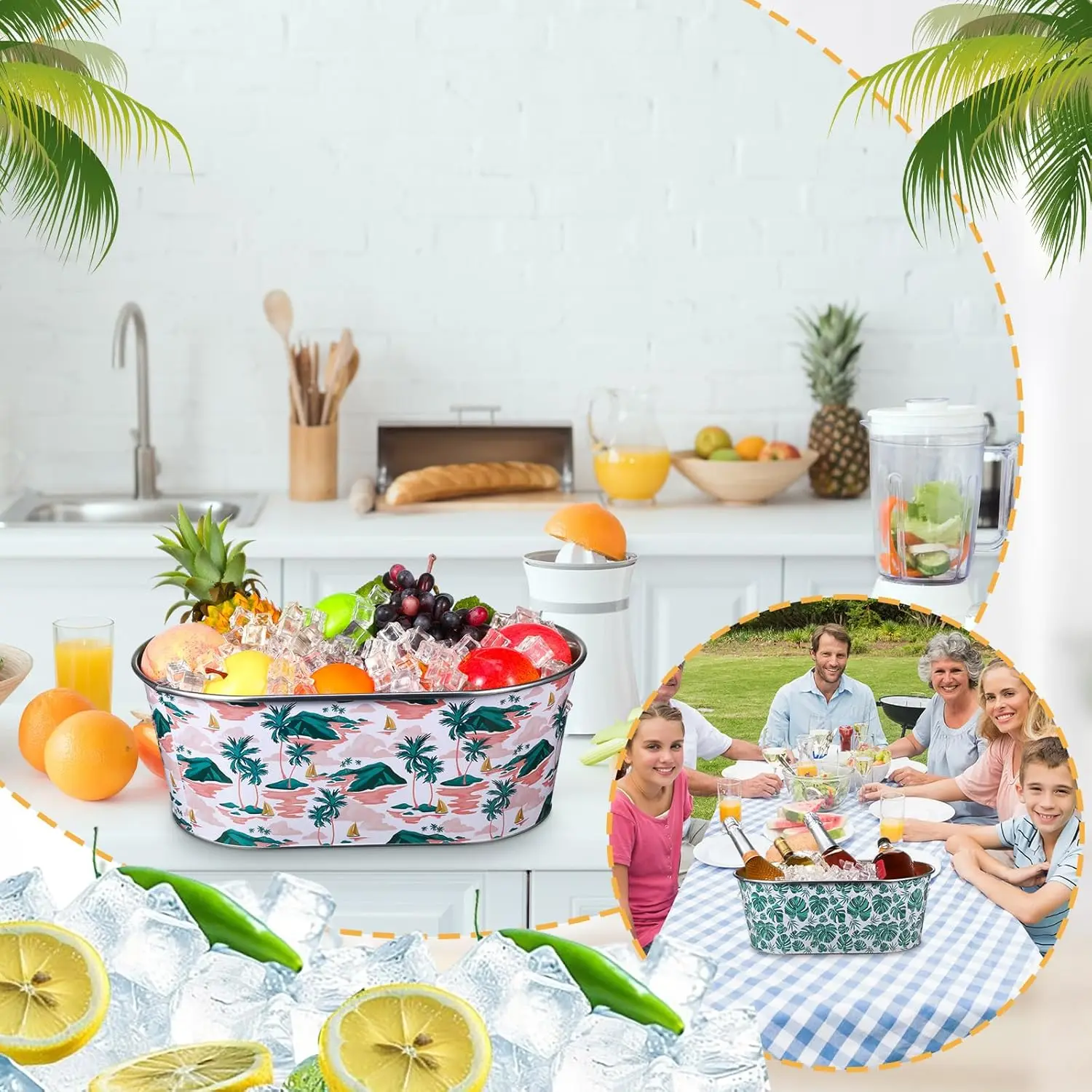 Summer Ice Buckets for Parties 4 Gallon Metal Galvanized Beverage Tub Beer Bucket with Handle for Wine Champagne