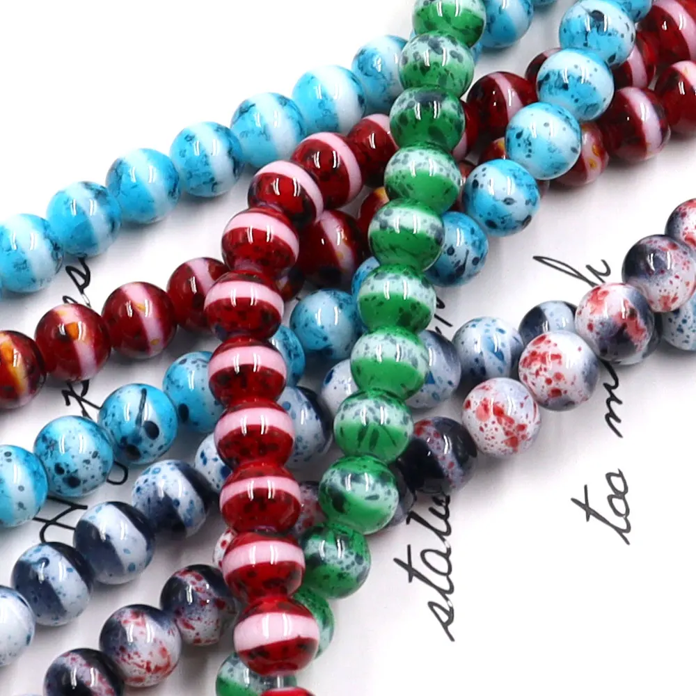 Wholesale Bulk 10mm White Striped Round Glass Muti ara African Jewelry Diy Per hiasan Beads For Stock