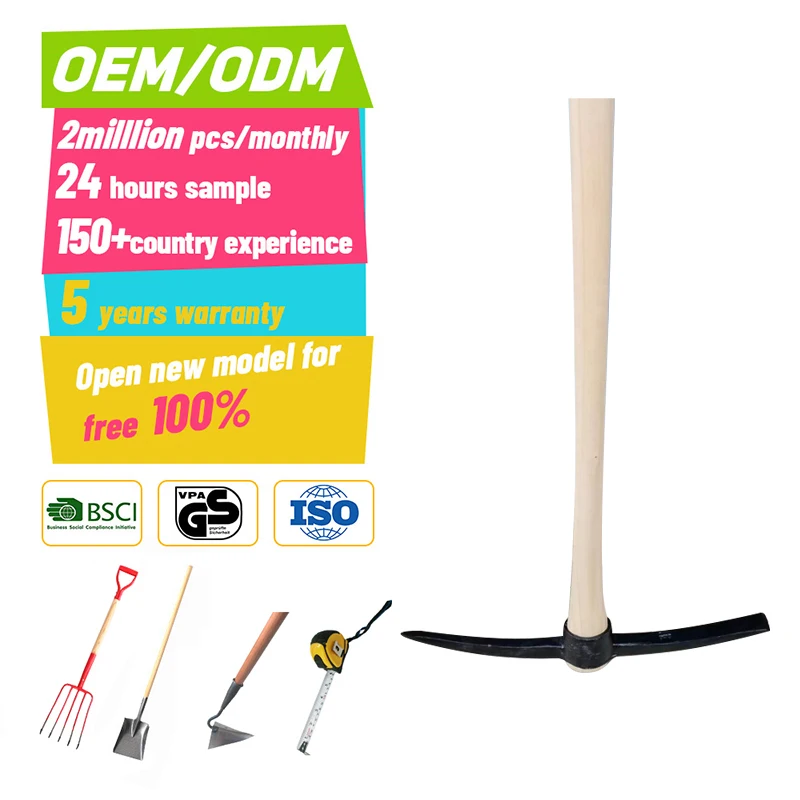 Factory direct produce farming agricultural tools high quality railway steel  pickaxe types customized pickaxe with wood handle