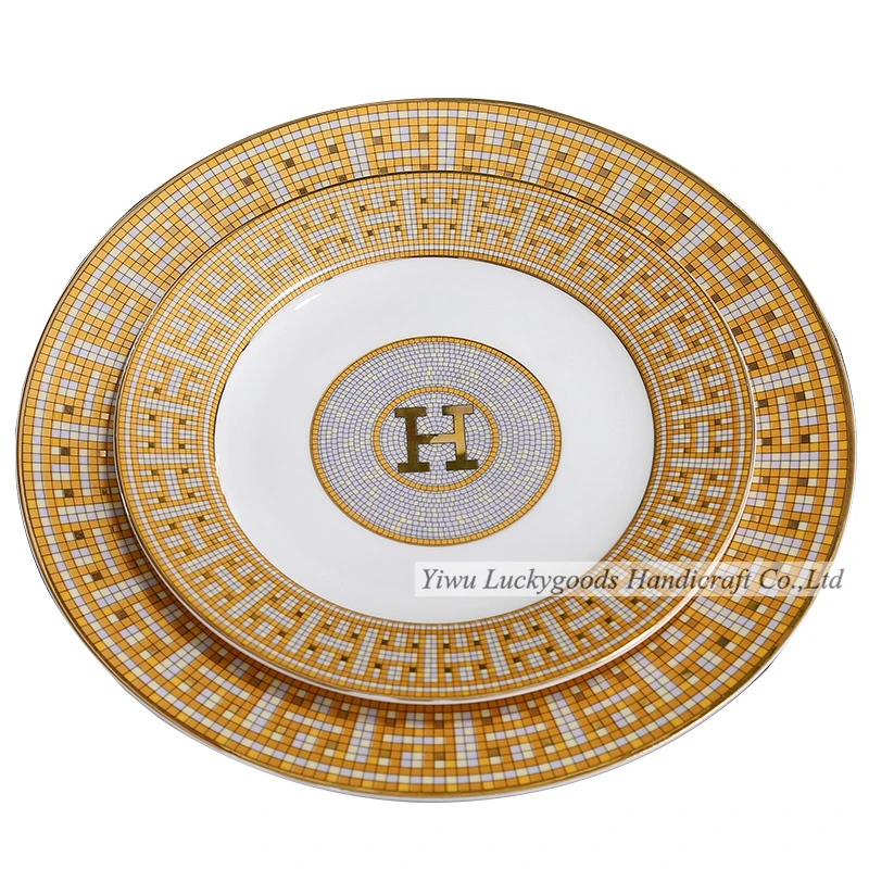 LK20191109-69 11inch customized printing pattern porcelain plates banquet table ceramic round plates