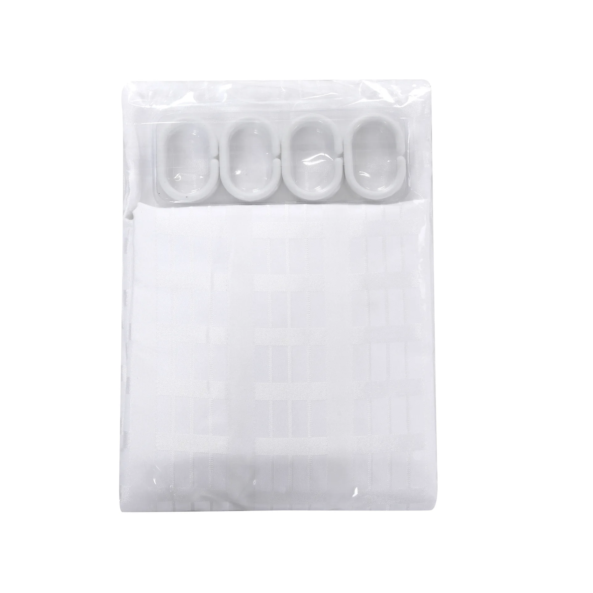 White T-strip jacquard shower curtain hotel bathroom plain polyester bath shower curtain waterproof wholesale